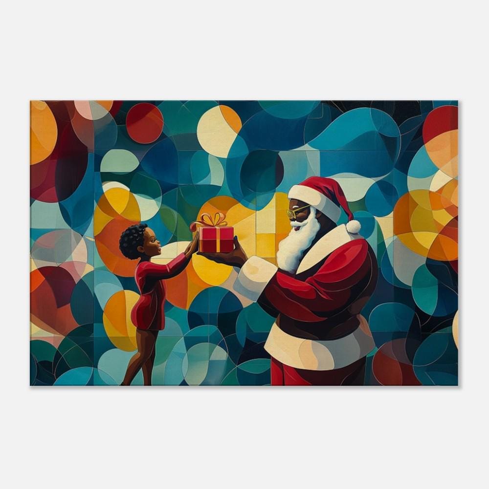 Black Santa Canvas Print - Vibrant Festive Decor for Kids Room or Living Room - MoomZee Artwork -