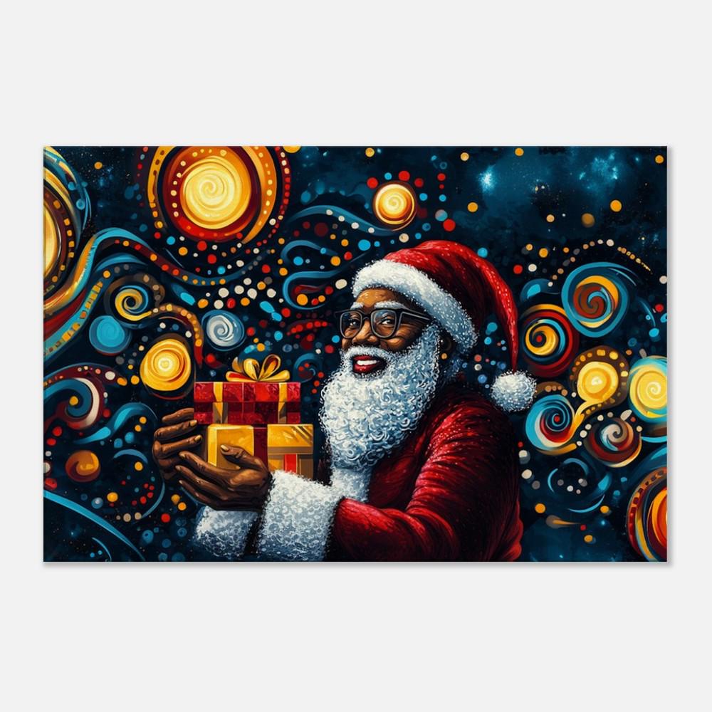 Black Santa Christmas Canvas Print - Alma Thomas-Inspired Art for Festive Home Decor - MoomZee Artwork -