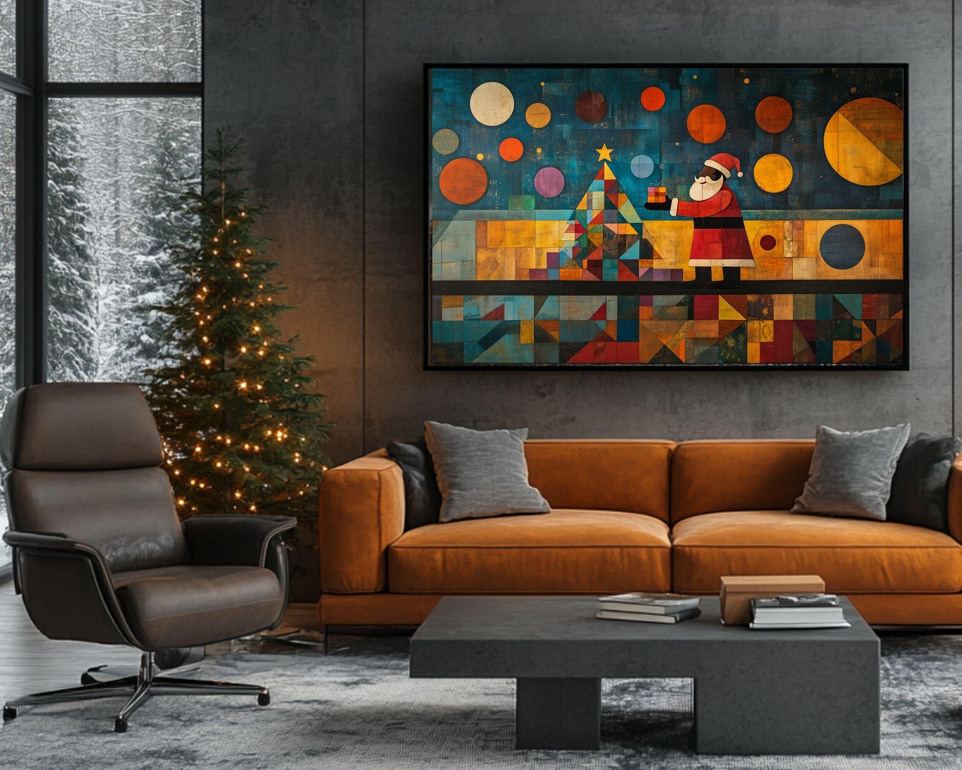 Black Santa Christmas Canvas Print - Modern Abstract Art for Holiday Decor and Gifts - MoomZee Artwork -