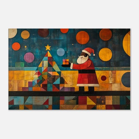 Black Santa Christmas Canvas Print - Modern Abstract Art for Holiday Decor and Gifts - MoomZee Artwork -