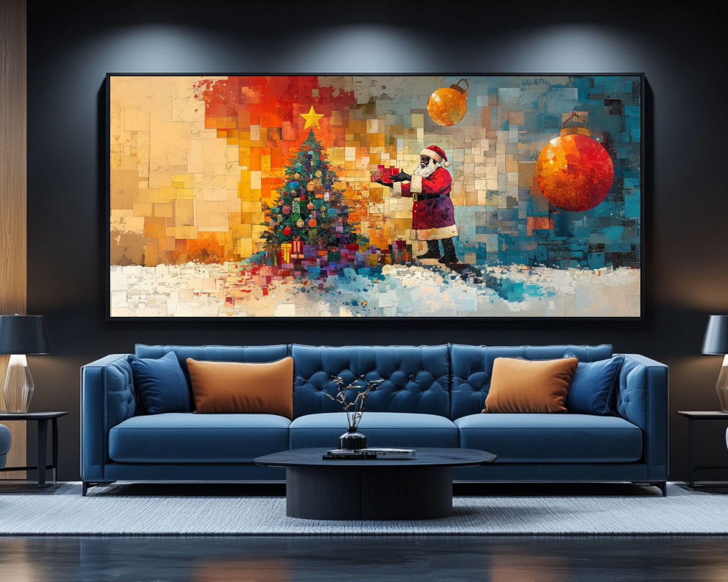 Black Santa Collage Canvas Print for Holiday Decor - Vibrant Christmas Art Gift - MoomZee Artwork -