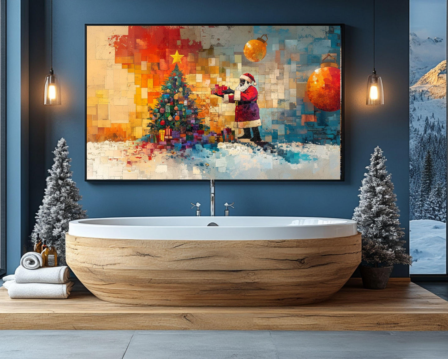 Black Santa Collage Canvas Print for Holiday Decor - Vibrant Christmas Art Gift - MoomZee Artwork -