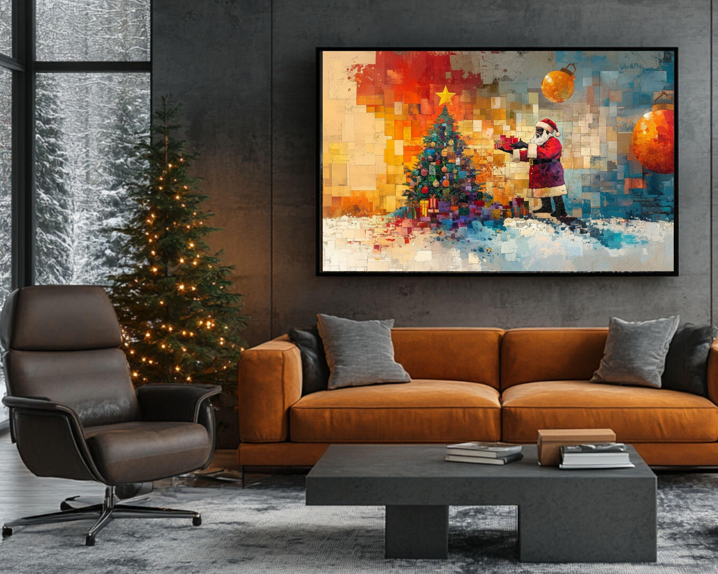 Black Santa Collage Canvas Print for Holiday Decor - Vibrant Christmas Art Gift - MoomZee Artwork -