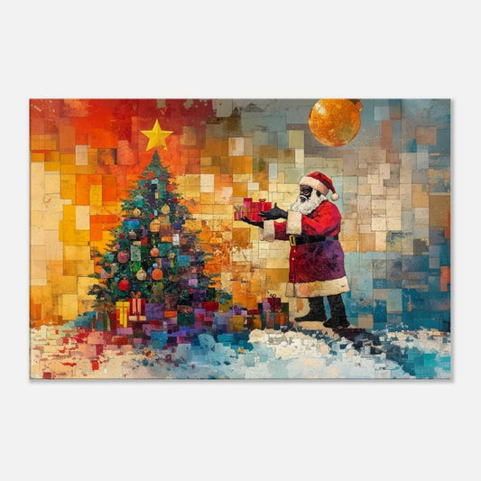 Black Santa Collage Canvas Print for Holiday Decor - Vibrant Christmas Art Gift - MoomZee Artwork -