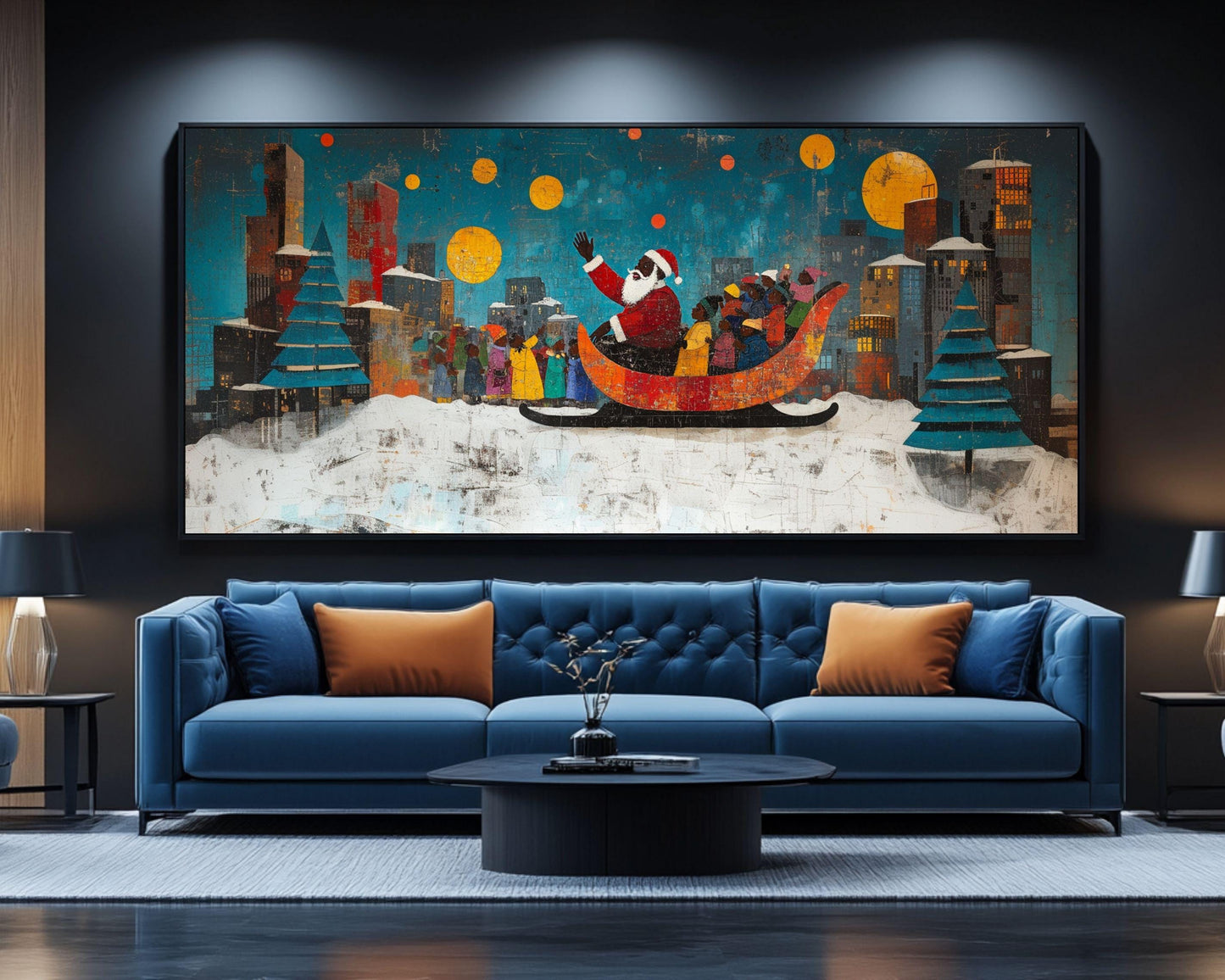 Black Santa Urban Christmas Art Canvas Print - Vibrant Holiday Decor for Kids Room - MoomZee Artwork -