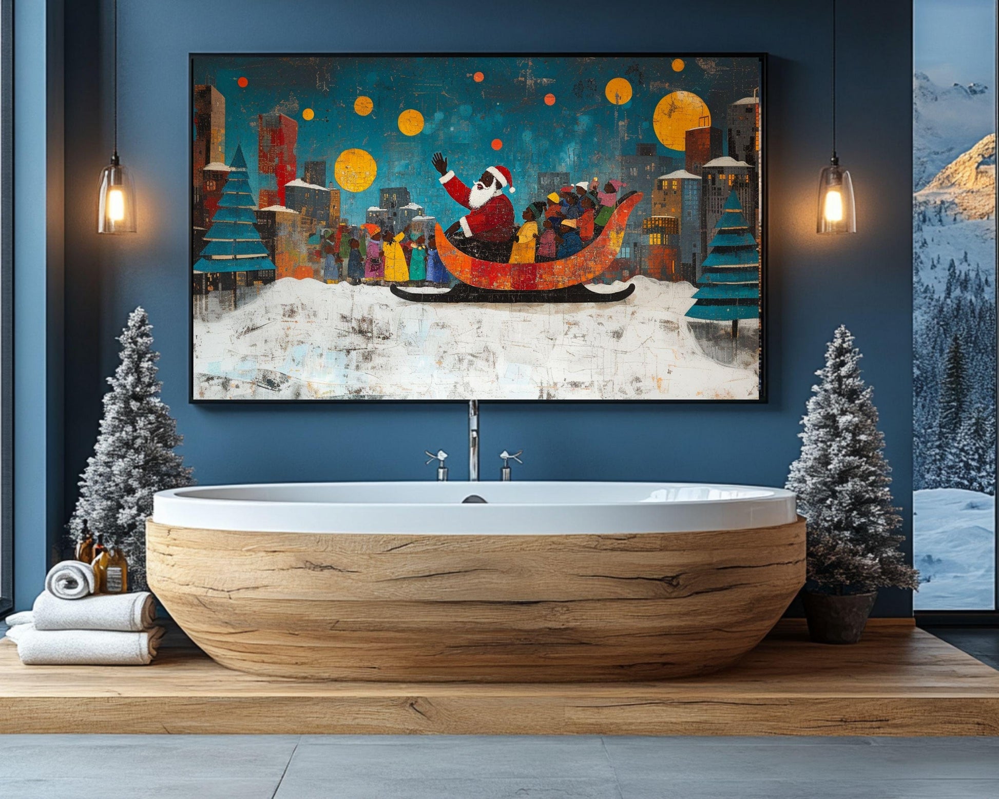 Black Santa Urban Christmas Art Canvas Print - Vibrant Holiday Decor for Kids Room - MoomZee Artwork -