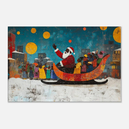 Black Santa Urban Christmas Art Canvas Print - Vibrant Holiday Decor for Kids Room - MoomZee Artwork -