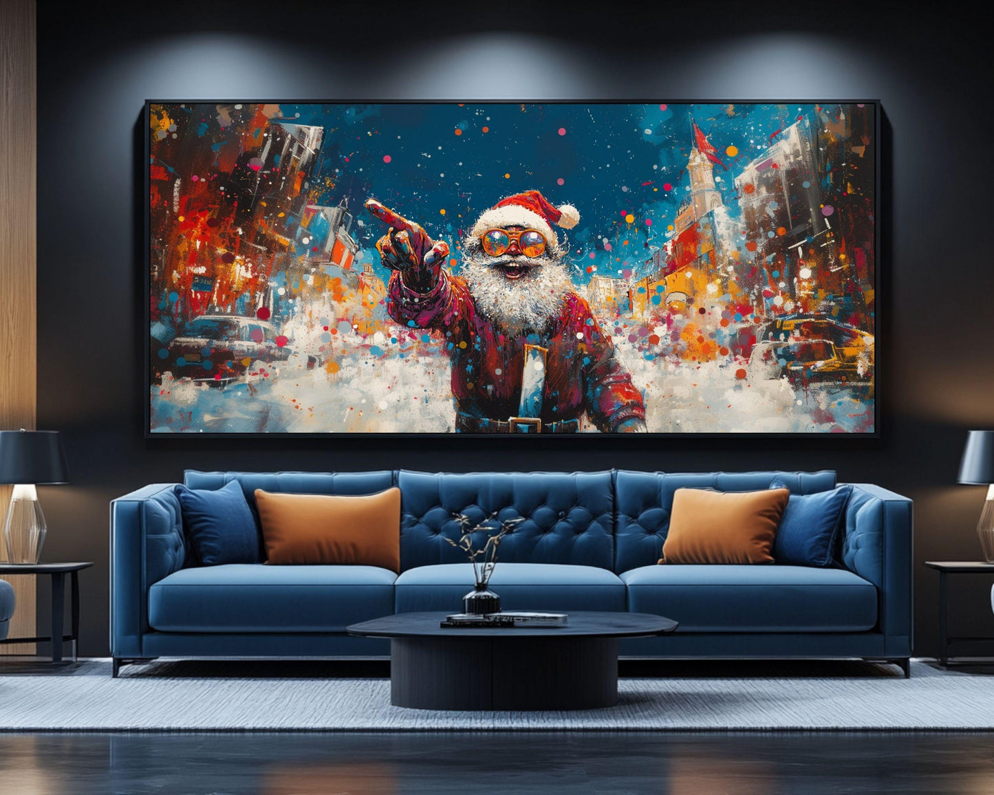 Black Santa Urban Christmas Canvas Print – Modern Holiday Decor for Art Lovers - MoomZee Artwork -