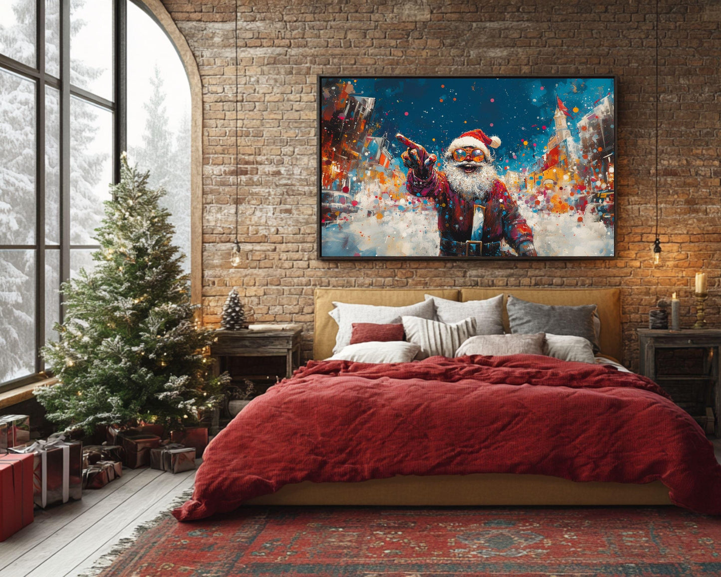 Black Santa Urban Christmas Canvas Print – Modern Holiday Decor for Art Lovers - MoomZee Artwork -