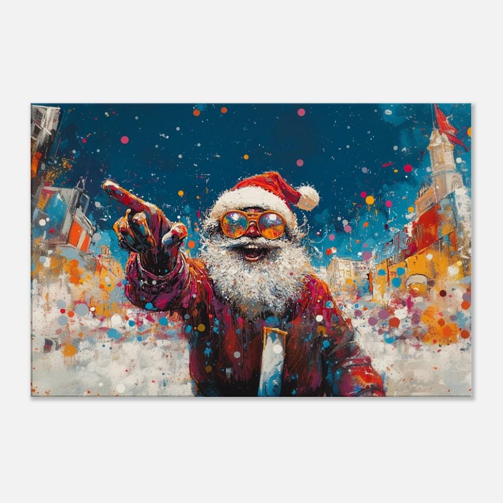 Black Santa Urban Christmas Canvas Print – Modern Holiday Decor for Art Lovers - MoomZee Artwork -