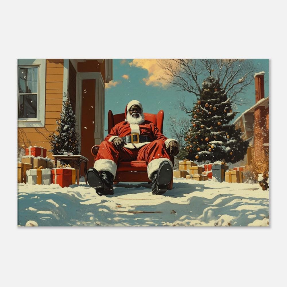 Black Santa Winter Art Canvas Print - Holiday Room Decor - MoomZee Artwork -