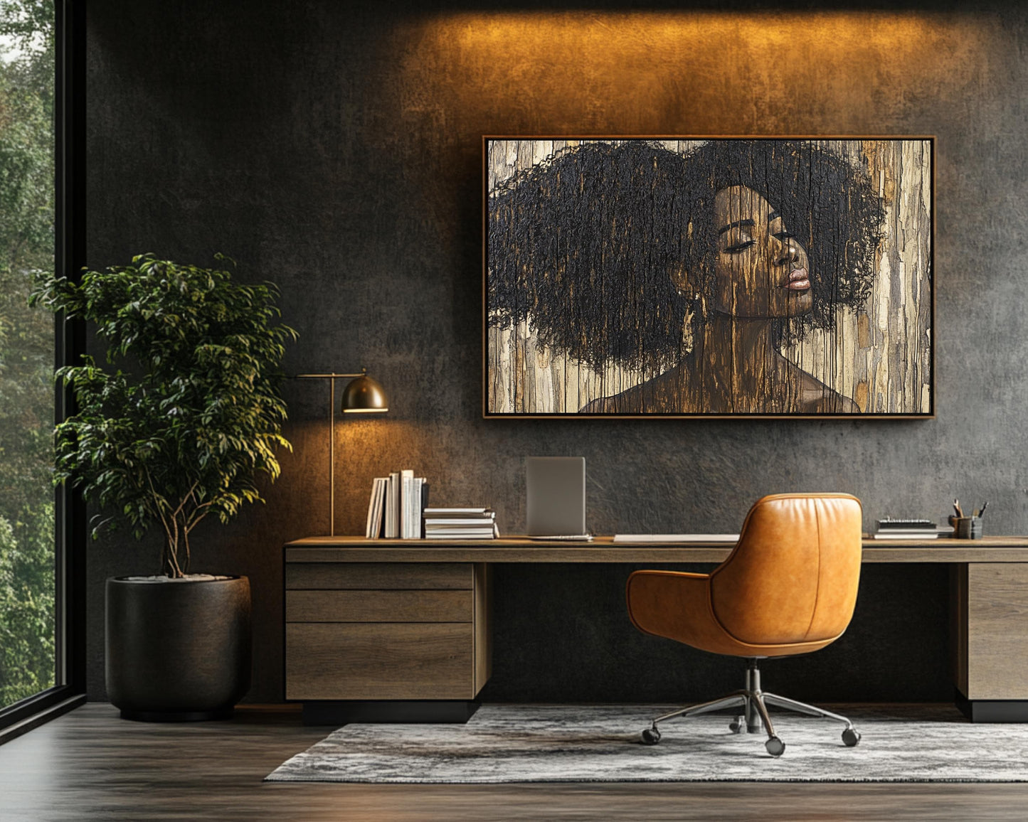 Black Woman Afro Hair Canvas Print - Modern Wall Art for Minimalist Decor - MoomZee Artwork -