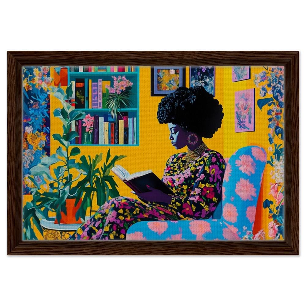 Black Woman Reading Canvas Print - Cultural & Intellectual Decor for Living Rooms & Reading Nooks - MoomZee Artwork -