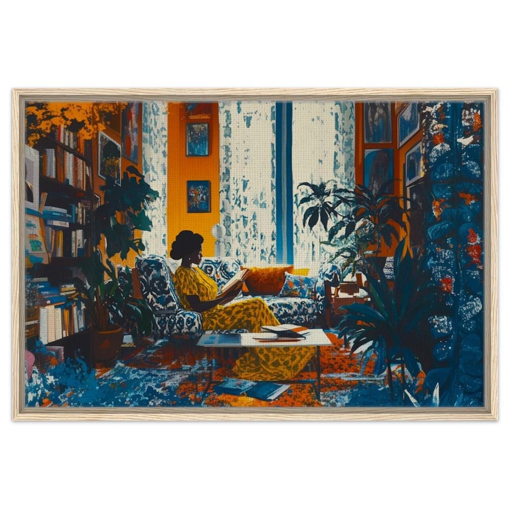 Black Woman Reading Canvas Print - Vibrant Living Room Art - Cultural Home Decor Gift - MoomZee Artwork -