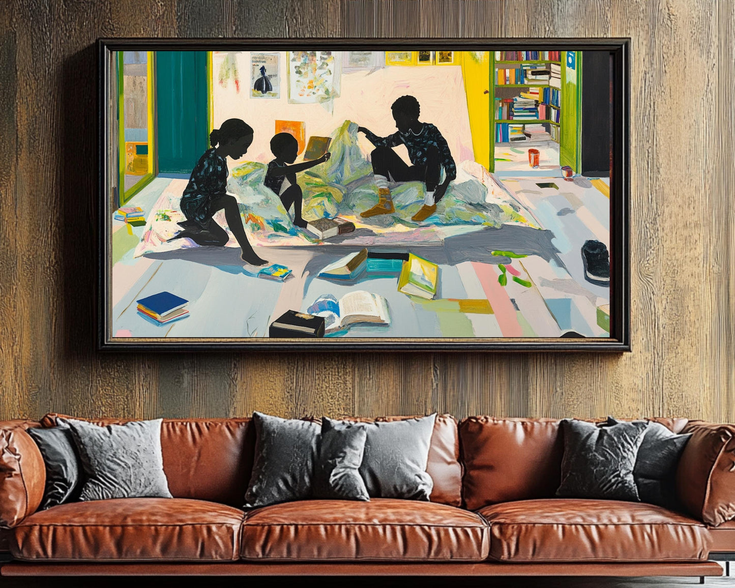 Canvas Print of Black Siblings Reading - Kids Room Decor, Educational Art for Child's Room, Library, or Study - MoomZee Artwork -