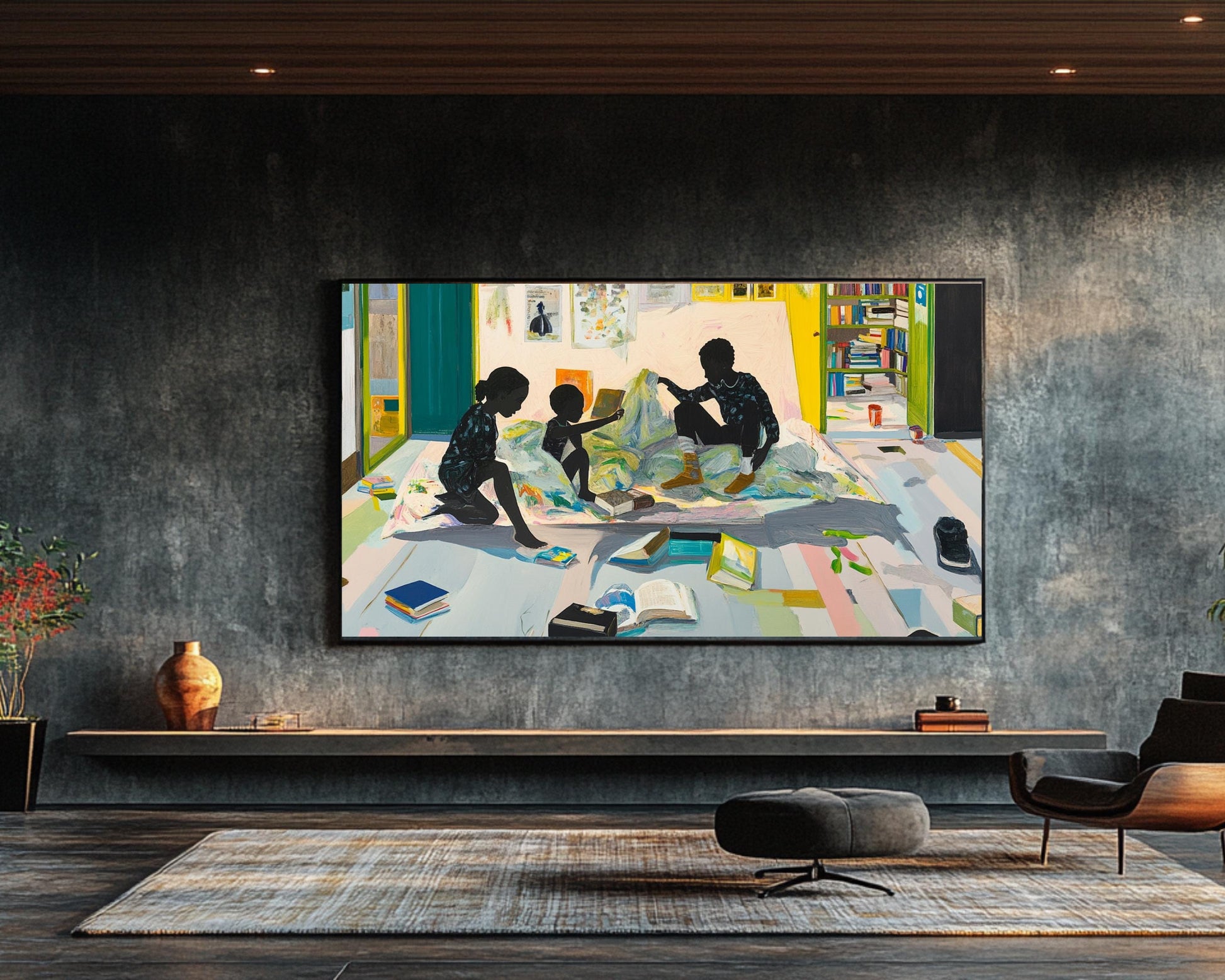 Canvas Print of Black Siblings Reading - Kids Room Decor, Educational Art for Child's Room, Library, or Study - MoomZee Artwork -