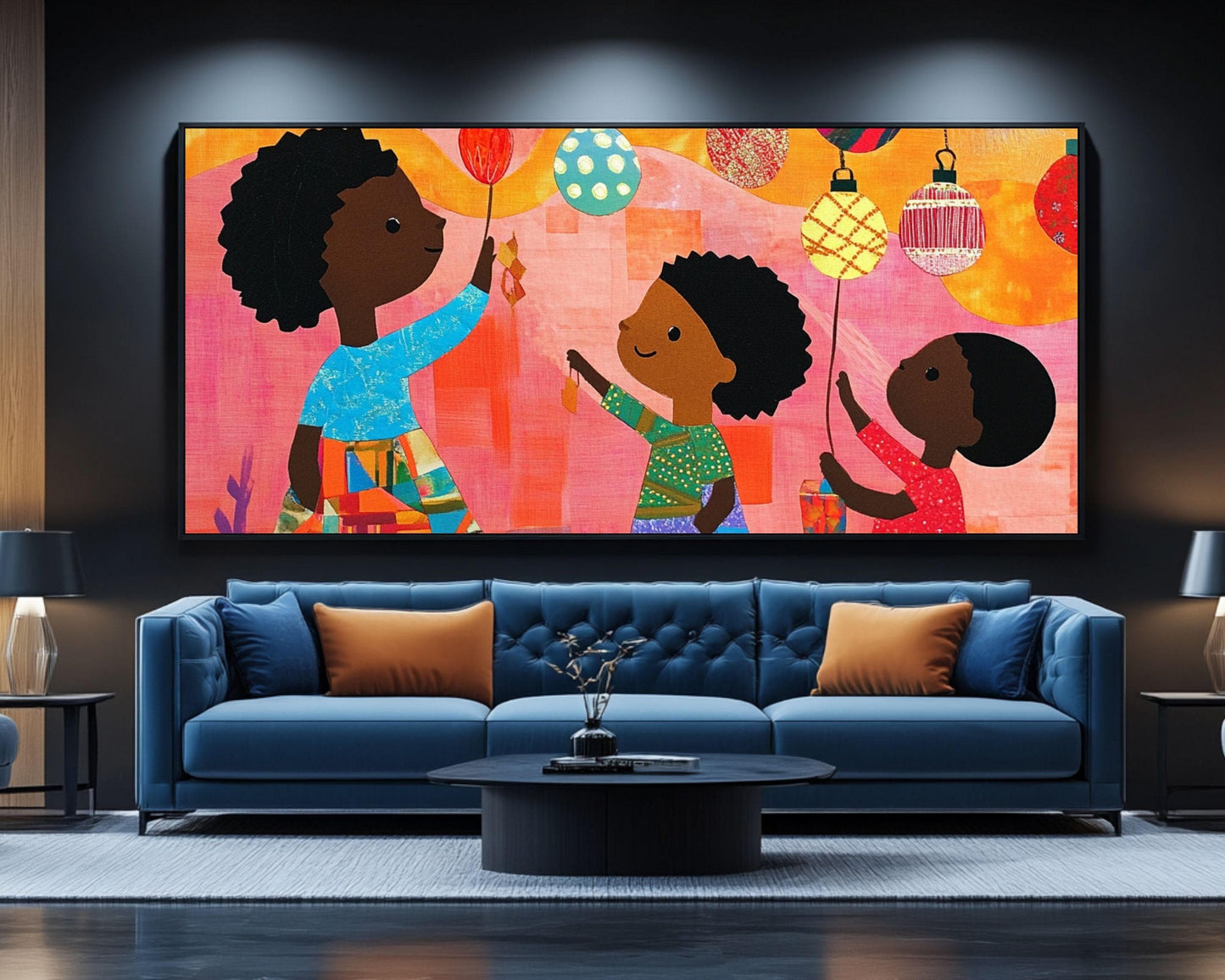 Christmas Canvas Print - Black Children Ornament Hanging - Quilted Festive Decor for Kids Room - MoomZee Artwork -