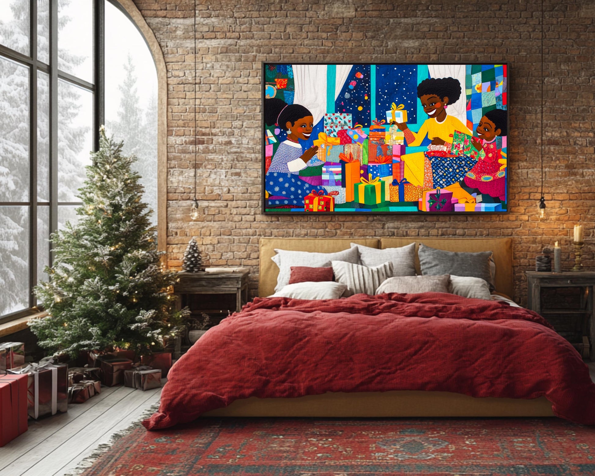 Christmas Canvas Print - Black Family Christmas Joy Quilt Art for Home Decor & Gifts - MoomZee Artwork -