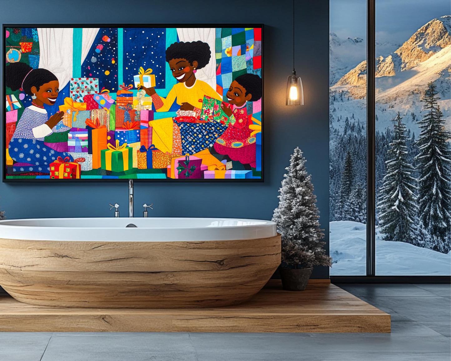 Christmas Canvas Print - Black Family Christmas Joy Quilt Art for Home Decor & Gifts - MoomZee Artwork -