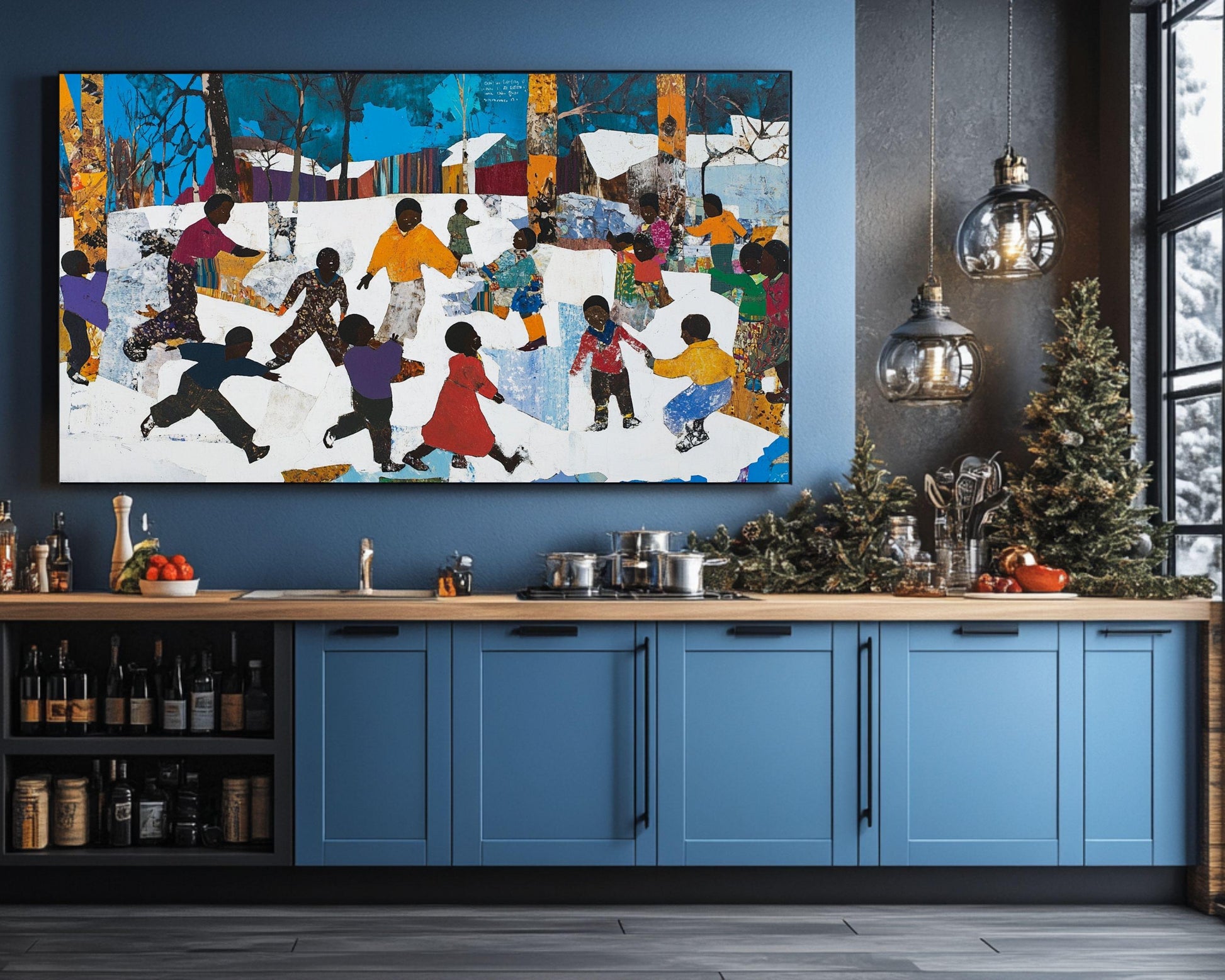 Christmas Canvas Print: Joyful Winter Scenes with Black Children - Kids Room Christmas Decor - MoomZee Artwork -