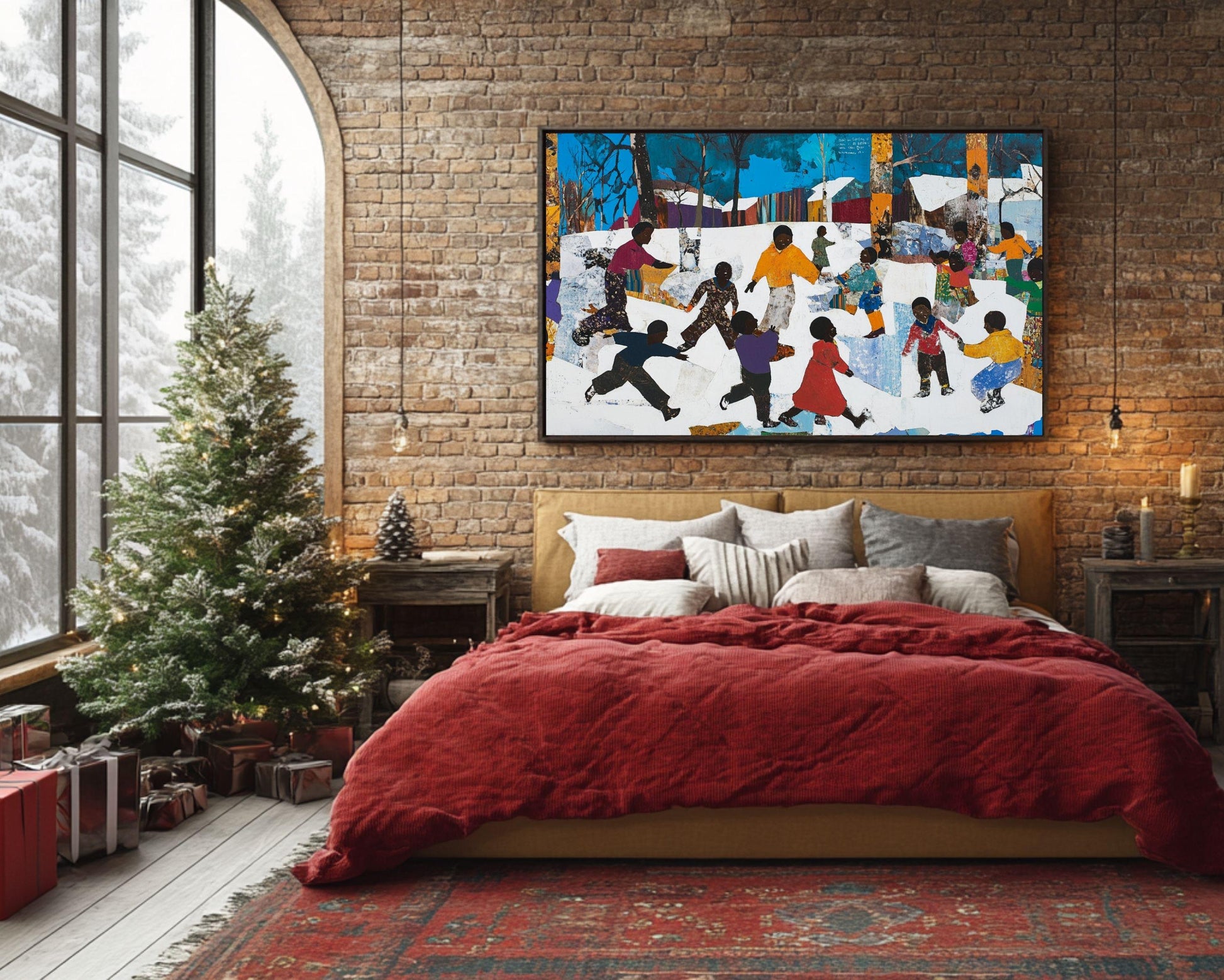 Christmas Canvas Print: Joyful Winter Scenes with Black Children - Kids Room Christmas Decor - MoomZee Artwork -