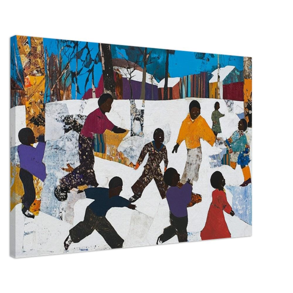 Christmas Canvas Print: Joyful Winter Scenes with Black Children - Kids Room Christmas Decor - MoomZee Artwork -