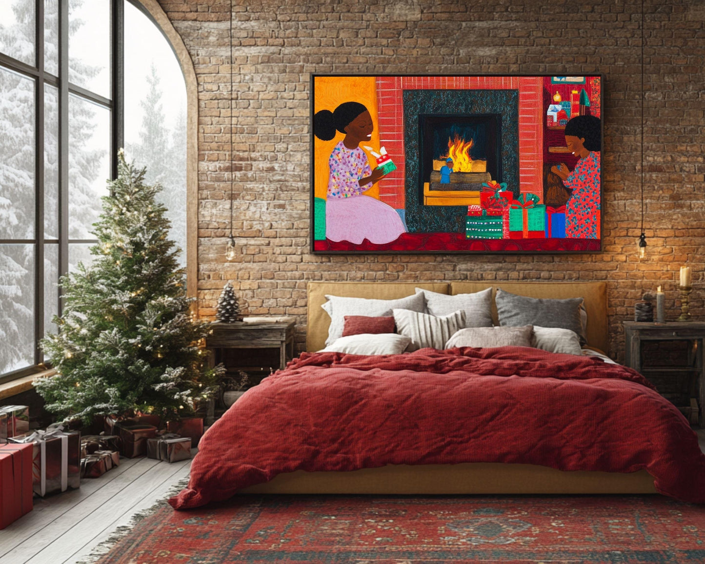 Christmas Morning Family Joy Canvas Print - Holiday Home Decor, Festive Gift - MoomZee Artwork -