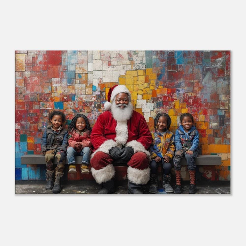 Christmas Mosaic Canvas Print - Black Santa Art for Holiday Decor - MoomZee Artwork -