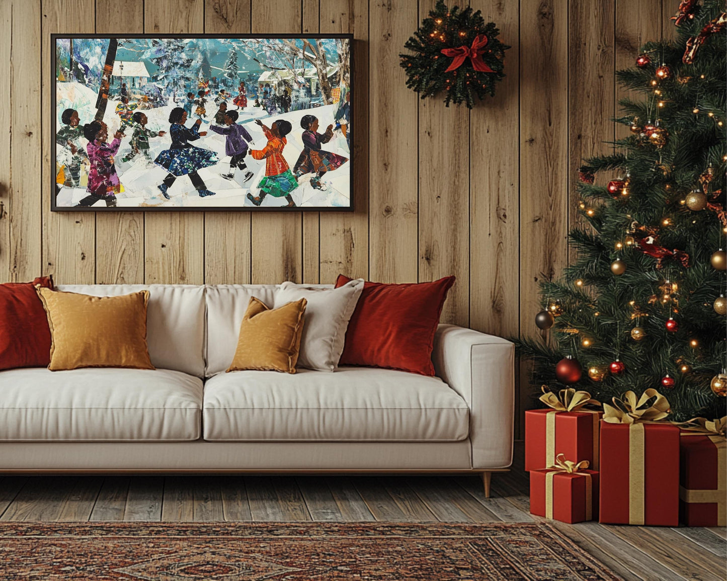 Christmas Snow Day Canvas Print – Black Children Playing in Snow Artwork for Festive Home Decor & Gift - MoomZee Artwork -