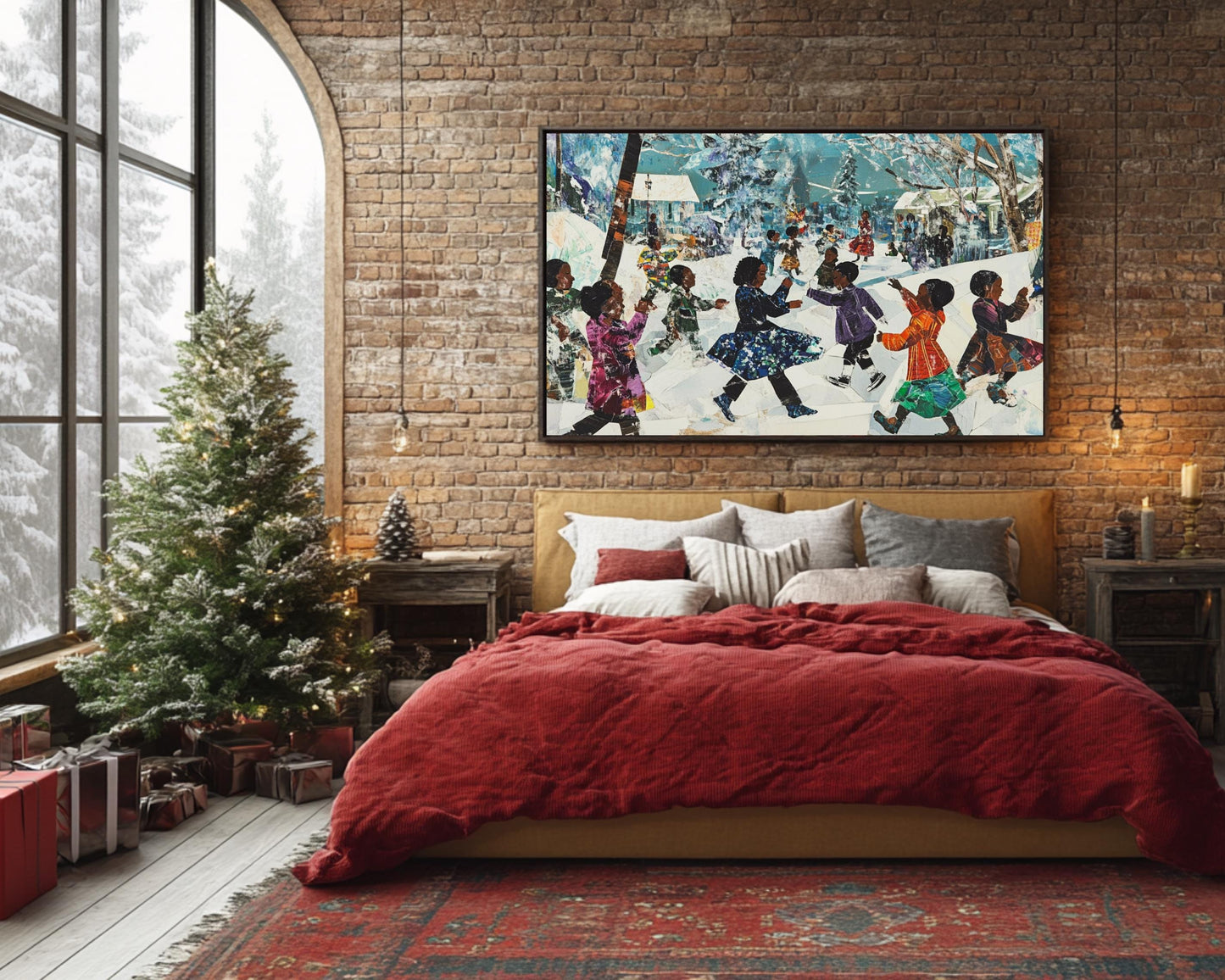 Christmas Snow Day Canvas Print – Black Children Playing in Snow Artwork for Festive Home Decor & Gift - MoomZee Artwork -