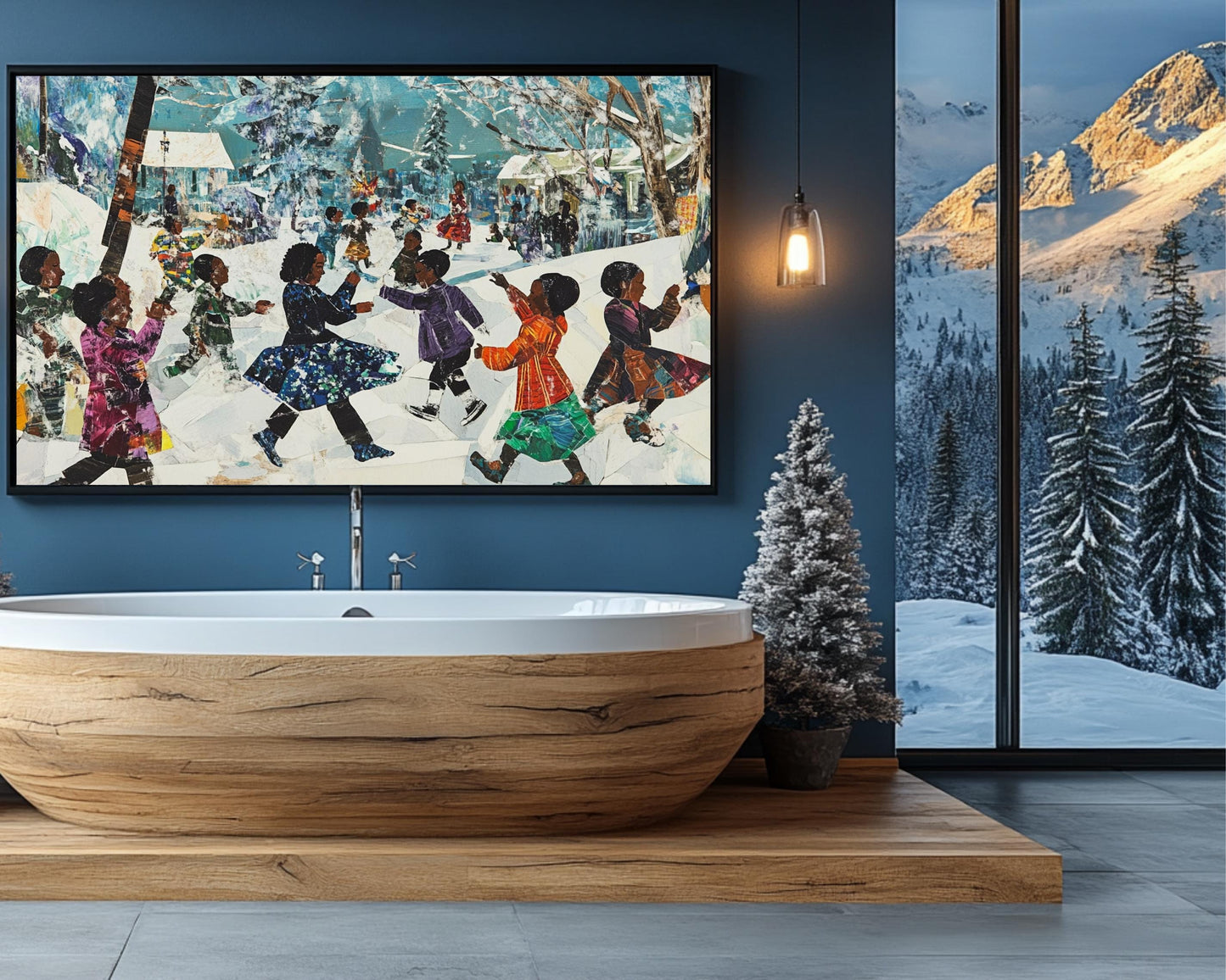 Christmas Snow Day Canvas Print – Black Children Playing in Snow Artwork for Festive Home Decor & Gift - MoomZee Artwork -