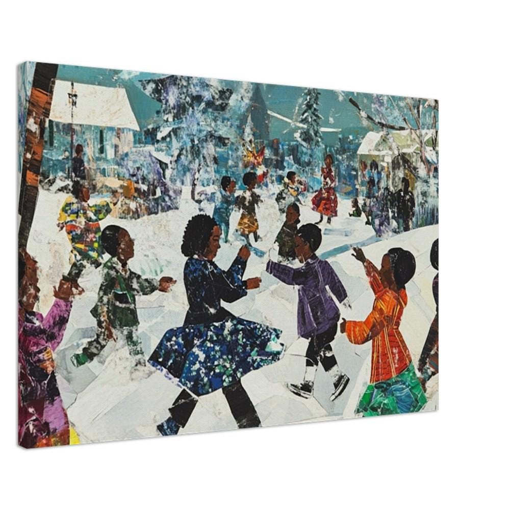 Christmas Snow Day Canvas Print – Black Children Playing in Snow Artwork for Festive Home Decor & Gift - MoomZee Artwork -