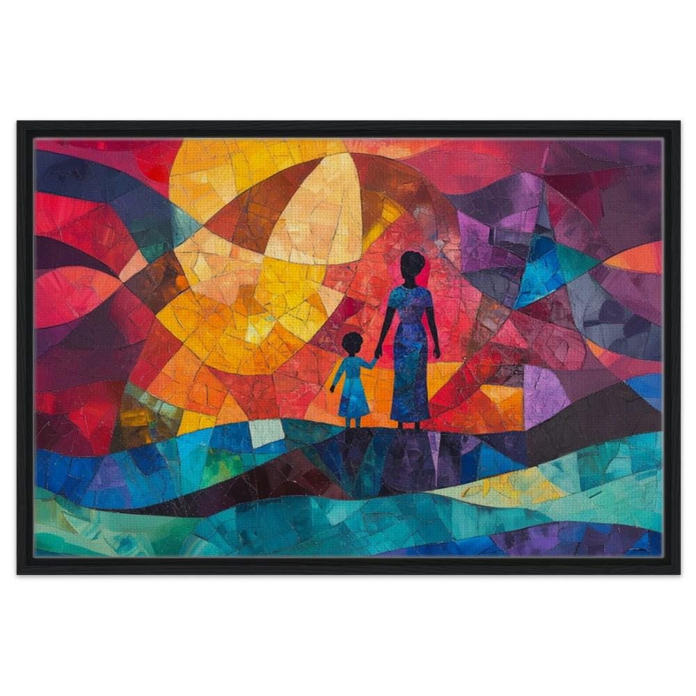 Family Bond Abstract Canvas Print - Vibrant Mother & Child Art for Living Room or Kids Room Decor - MoomZee Artwork -