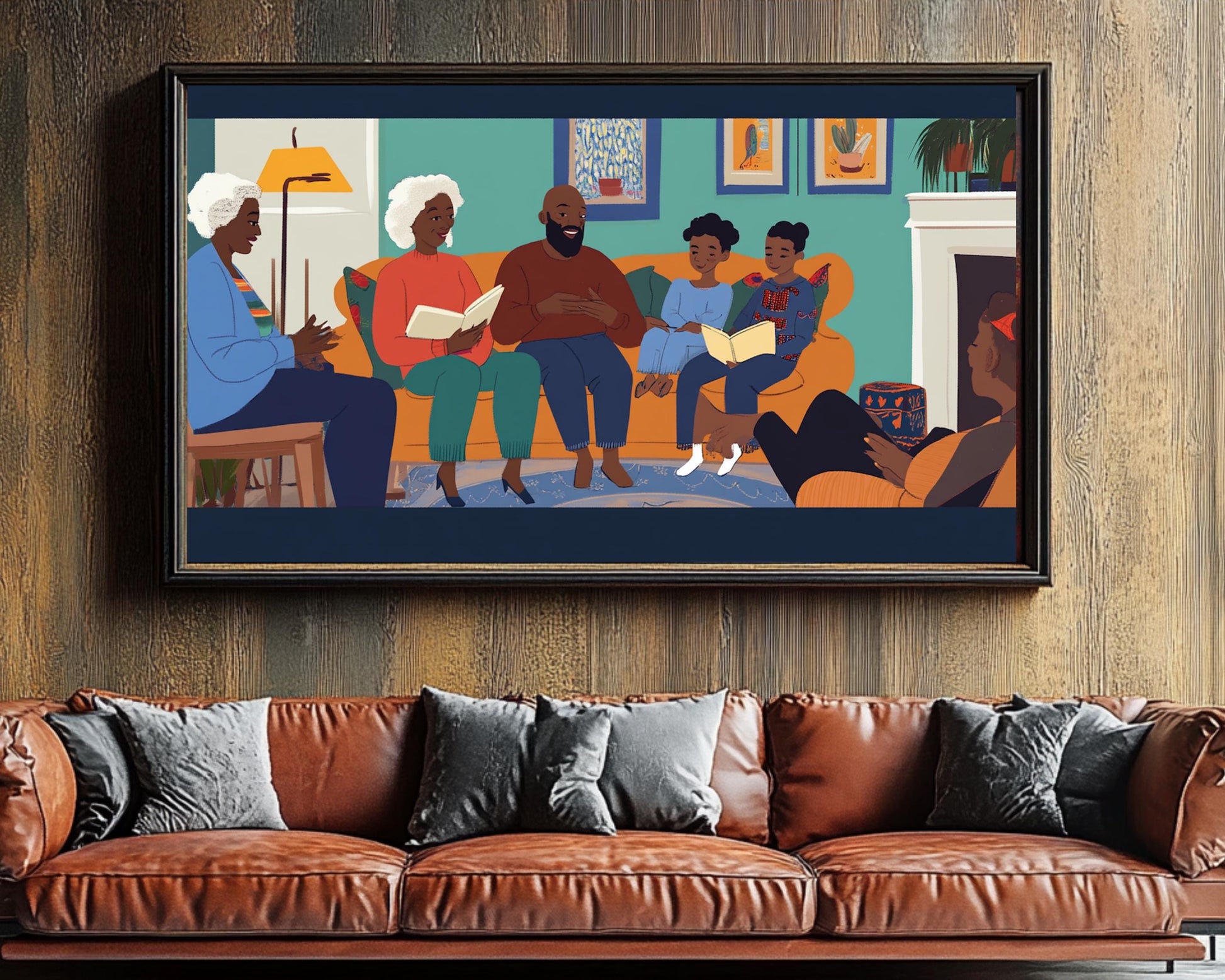 Family Storytime Canvas Print – African American Home Decor for Living Room - MoomZee Artwork -