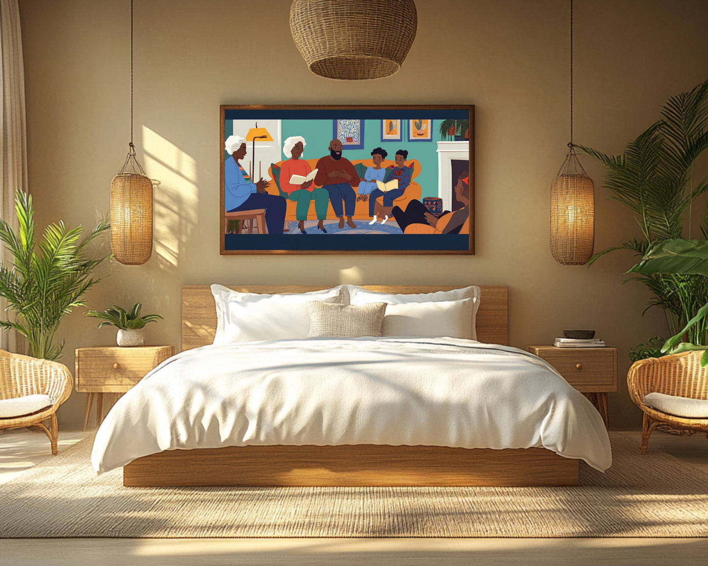 Family Storytime Canvas Print – African American Home Decor for Living Room - MoomZee Artwork -