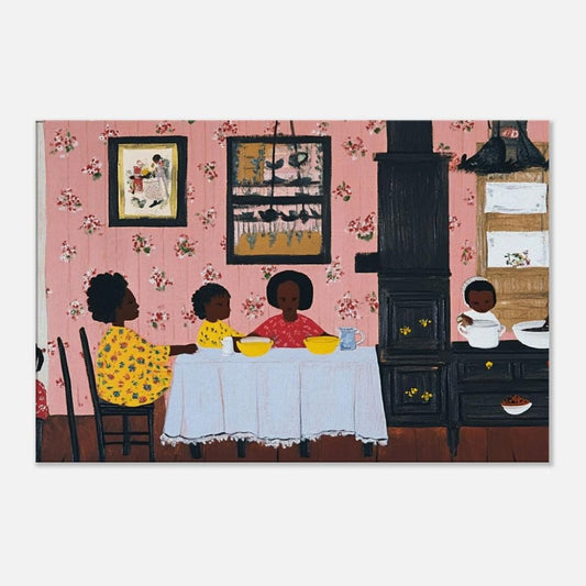 Folk Art Afrocentric Kitchen Canvas Print - Family Traditions Wall Decor for Dining and Living Rooms - MoomZee Artwork -