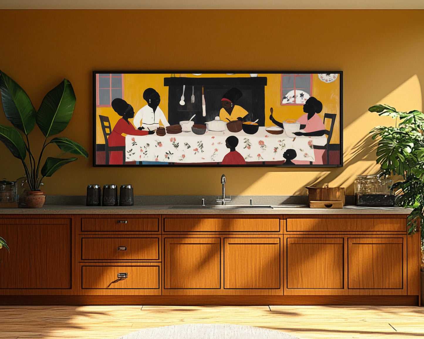 Folk Art Canvas Print | Afrocentric Family Gathering | Cultural Home Decor - MoomZee Artwork -