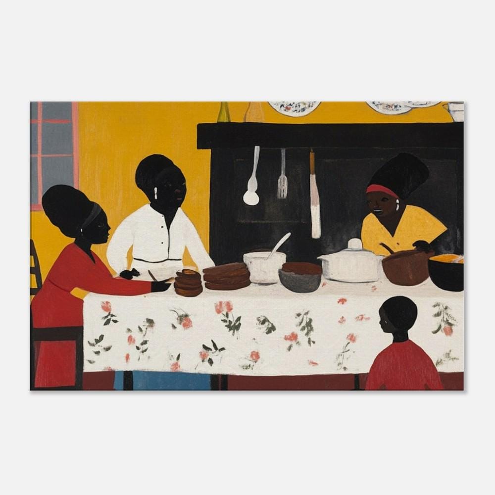 Folk Art Canvas Print | Afrocentric Family Gathering | Cultural Home Decor - MoomZee Artwork -