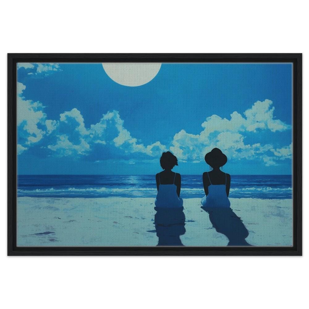 Moonlit Serenity Giclée Canvas Print - Black Women Beach Art for Coastal Bedroom Decor - MoomZee Artwork -