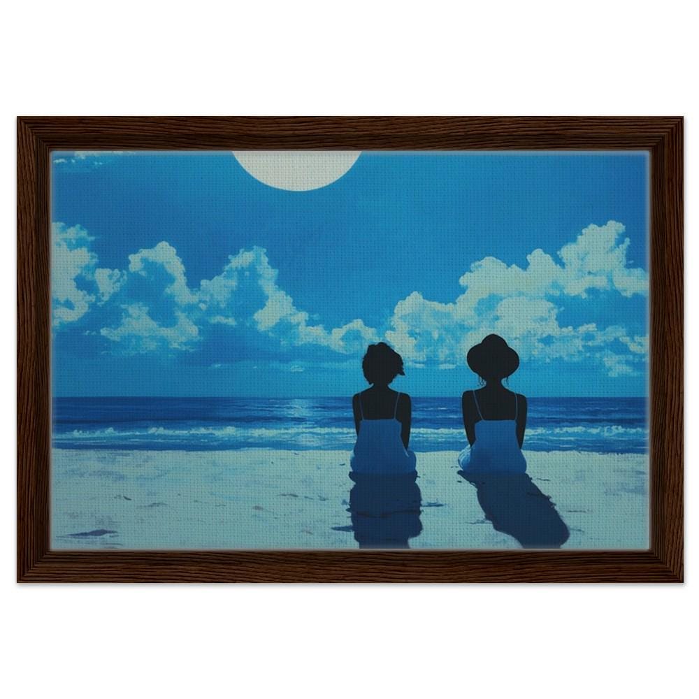 Moonlit Serenity Giclée Canvas Print - Black Women Beach Art for Coastal Bedroom Decor - MoomZee Artwork -