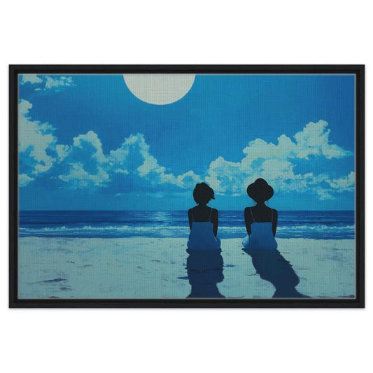 Moonlit Serenity Giclée Canvas Print - Black Women Beach Art for Coastal Bedroom Decor - MoomZee Artwork -