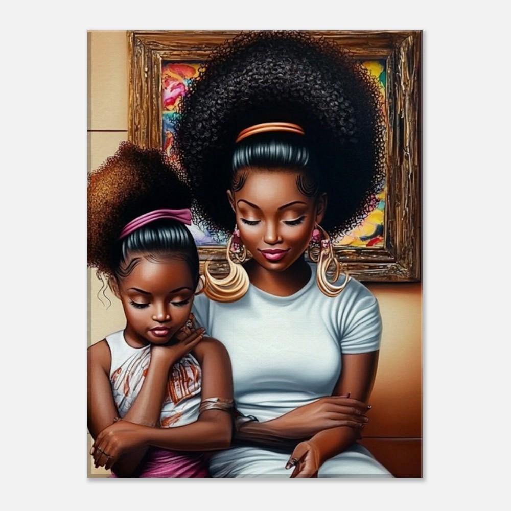 Mother and Daughter in Salon | African American Art | Black Family Bond Canvas Print | Melanin Wall Art | Modern Home Decor - MoomZee Artwork -