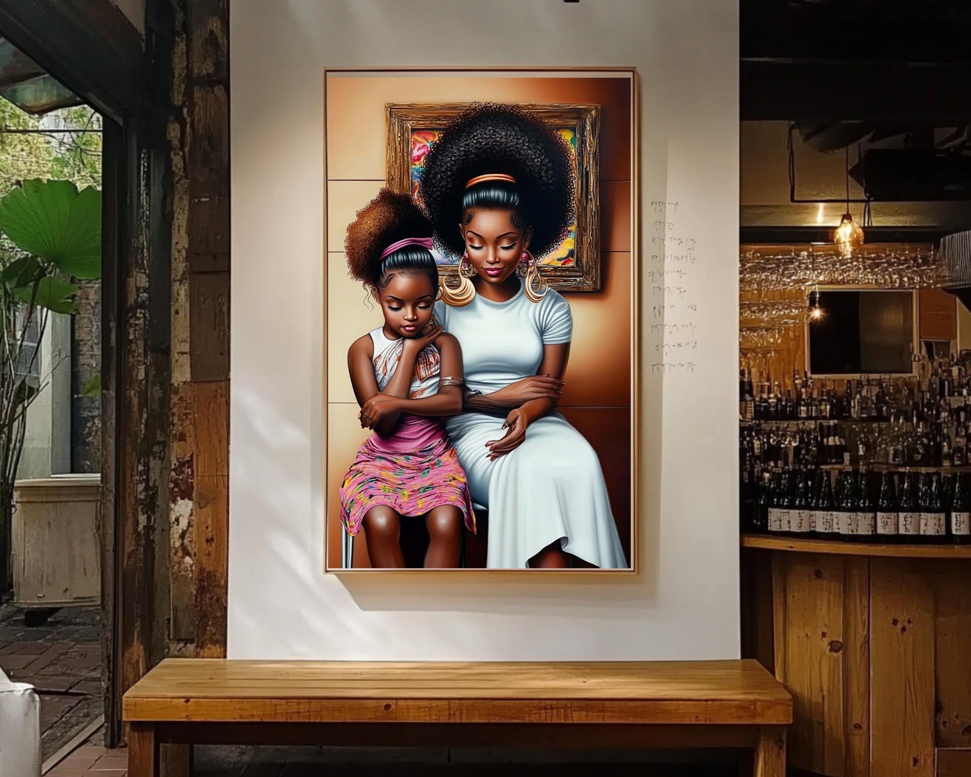 Mother and Daughter in Salon | African American Art | Black Family Bond Canvas Print | Melanin Wall Art | Modern Home Decor - MoomZee Artwork -