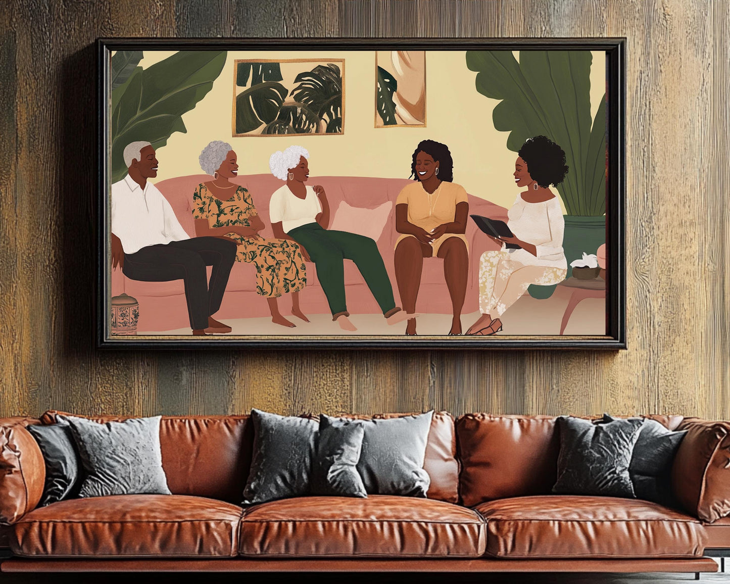 Multi-Generational Black Family Canvas Print - African American Art for Family Room Decor - Ready to Hang Wall Art - MoomZee Artwork -