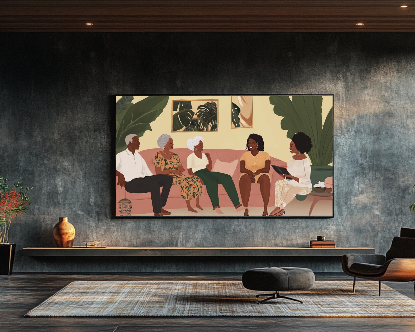 Multi-Generational Black Family Canvas Print - African American Art for Family Room Decor - Ready to Hang Wall Art - MoomZee Artwork -