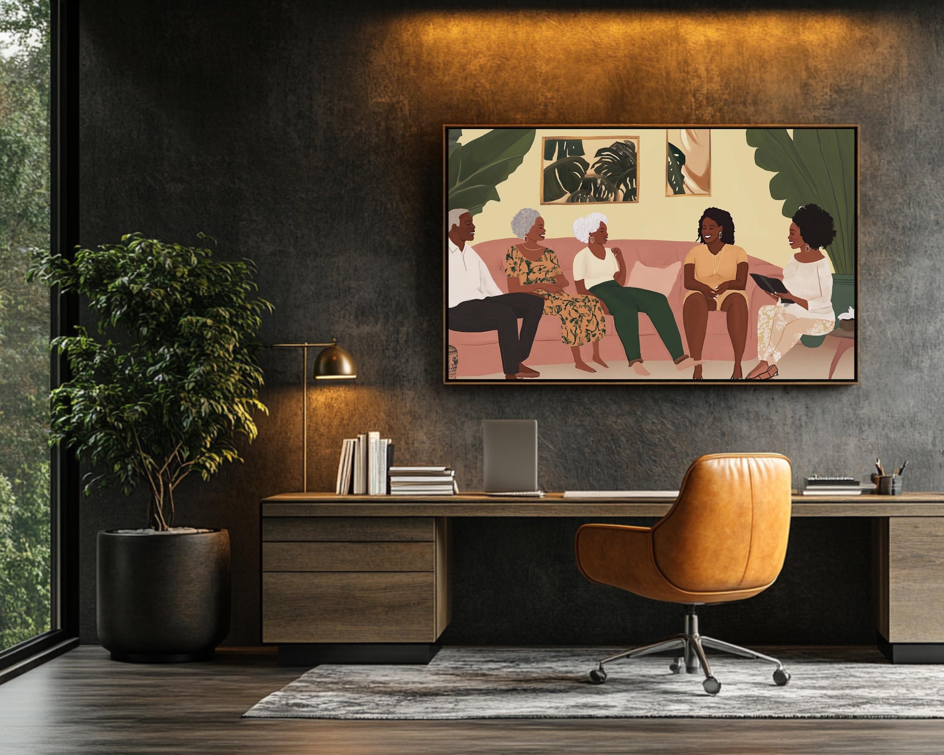 Multi-Generational Black Family Canvas Print - African American Art for Family Room Decor - Ready to Hang Wall Art - MoomZee Artwork -