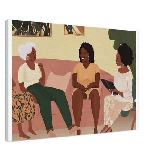 Multi-Generational Black Family Canvas Print - African American Art for Family Room Decor - Ready to Hang Wall Art - MoomZee Artwork -