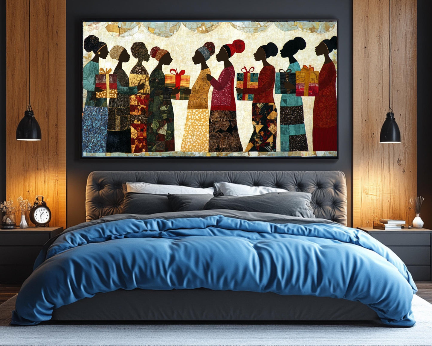 Quilt-Style Wall Art Canvas Print - African American Culture Decor for Living Room - MoomZee Artwork -