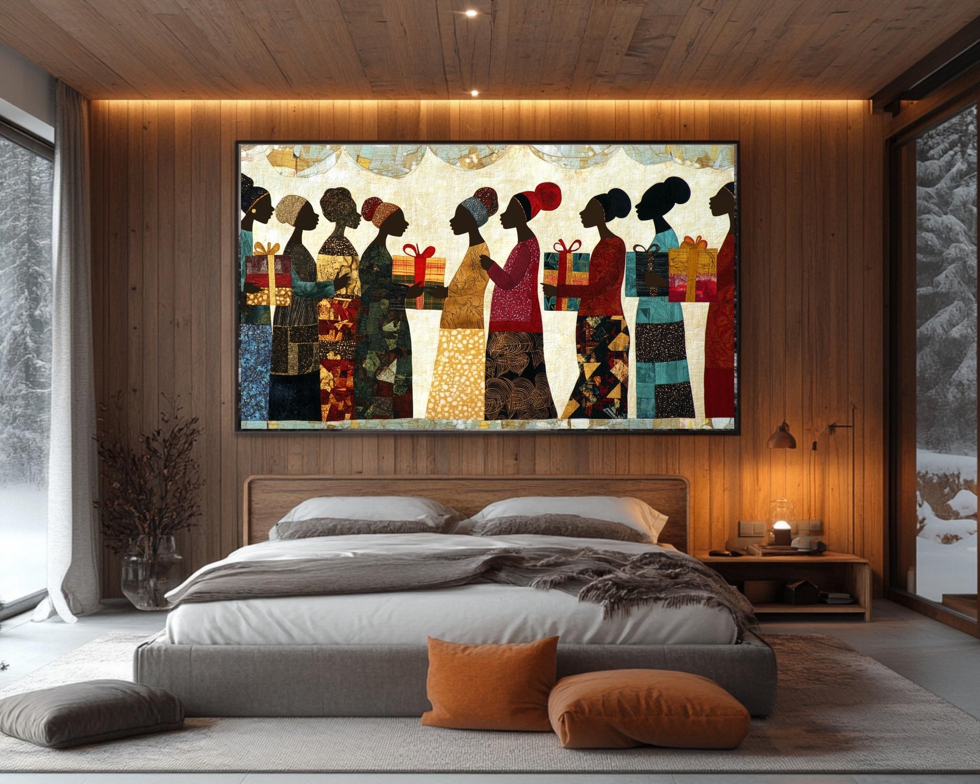 Quilt-Style Wall Art Canvas Print - African American Culture Decor for Living Room - MoomZee Artwork -