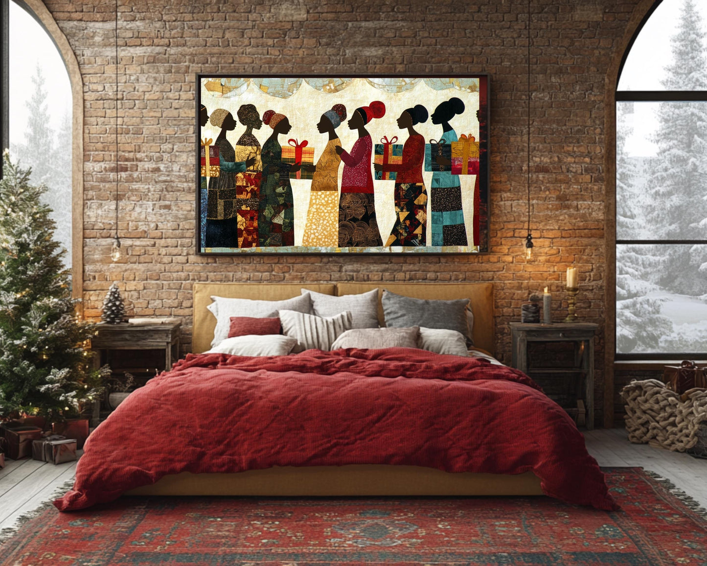 Quilt-Style Wall Art Canvas Print - African American Culture Decor for Living Room - MoomZee Artwork -